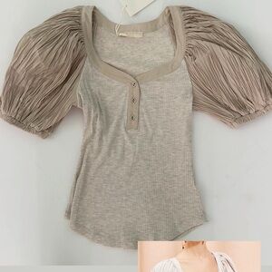 Women's Beige Puff Sleeve Top